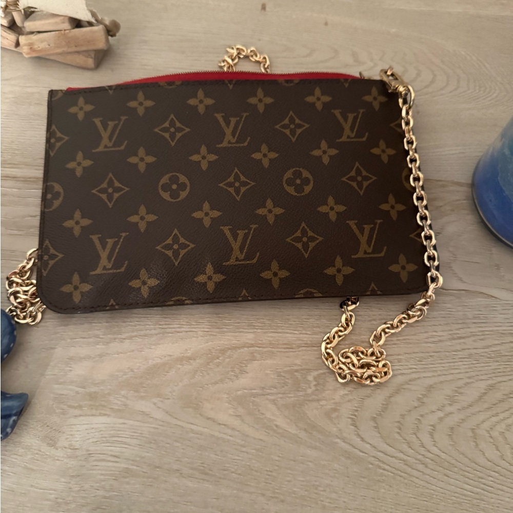 Louis Vuitton Brown Monogram Clutch with Gold Chain